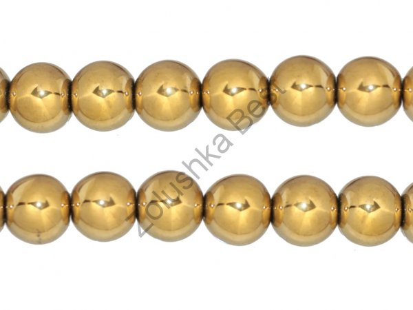 Бусины гематита золотого 12 мм, круглые, натур., 36 шт  в Благовещенске
