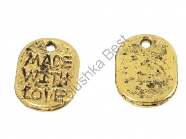 Подвеска "Made with love", 11×8×1 мм, золото, 20 шт в Благовещенске